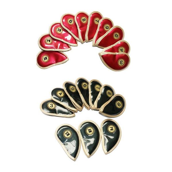 

golf training aids 10pcs/set crystal mirror faux leather iron club head covers shield embroidery thicken waterproof headcovers