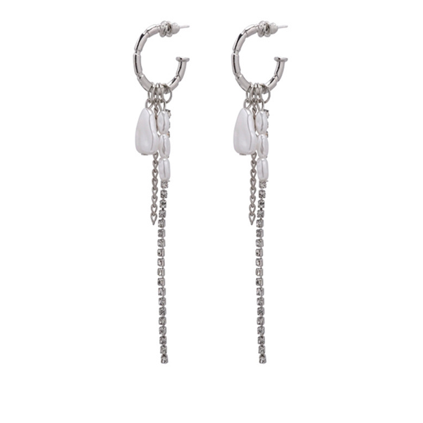 

hoop & huggie retro baroque round bead tassel women's earrings niche design sense european and american style c shaped bamboo simple, Golden;silver