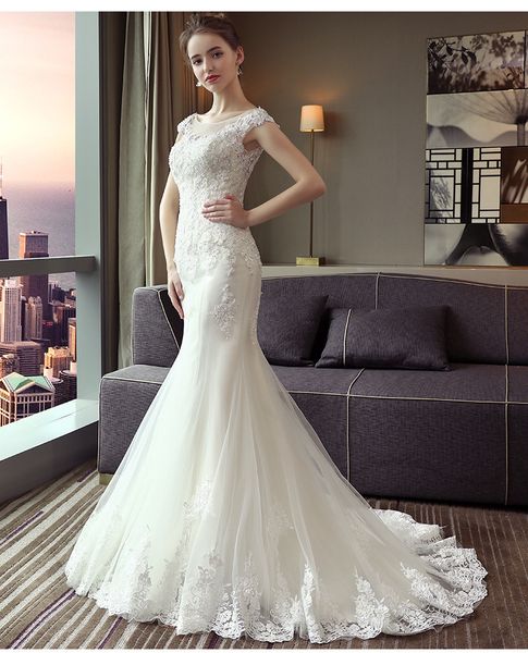 

new elegant 2021 vestido de noiva sereia branco abiti da sposa lace applique beads mermaid wedding backless bridal gowns um81, White
