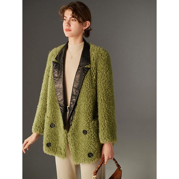 

women's fur & faux breasted coats and jackets double women furry woman thick real coat winter jacket warm wide-waisted, Black