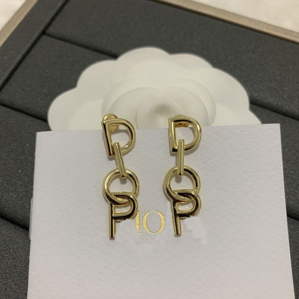 

d dijia 2021 new capital letter earrings women's fashion temperament high version 925 sier needle tassel, Golden