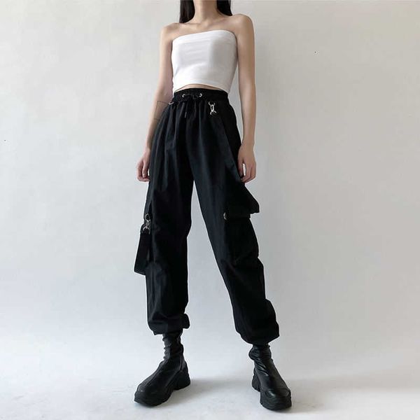 

women's pants & capris fashion harajuku cargo black detachable strap trousers female elastic waist streetwear women casual z3io uq3k, Black;white