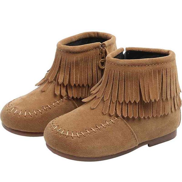 Crianças sapatos meninas princesa botas outono inverno quente vintage borla franja botas crianças curtas tornozelo botas 210713