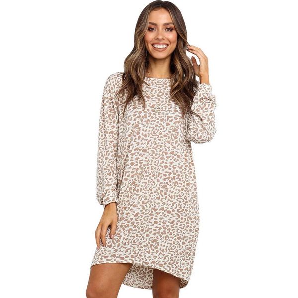 

qrwr 2021 autumn o ne casual dresses women fashion a line leopard long sleeve dress loose office mini women dress, Black;pink