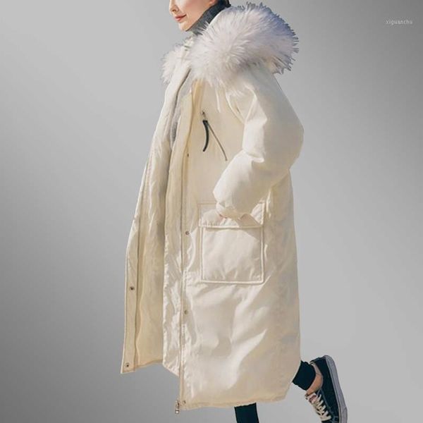 

winter women parkas coat 2018 thicken hooded fur collar plus size warm loose fit long cotton wadded jacket female inverno ls431, Black