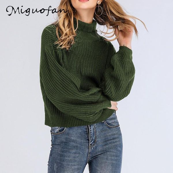 

women's sweaters miguofan turtleneck knitted pullovers sweater women lantern sleeves jumpers solid lady female 2021 autumn winter, White;black
