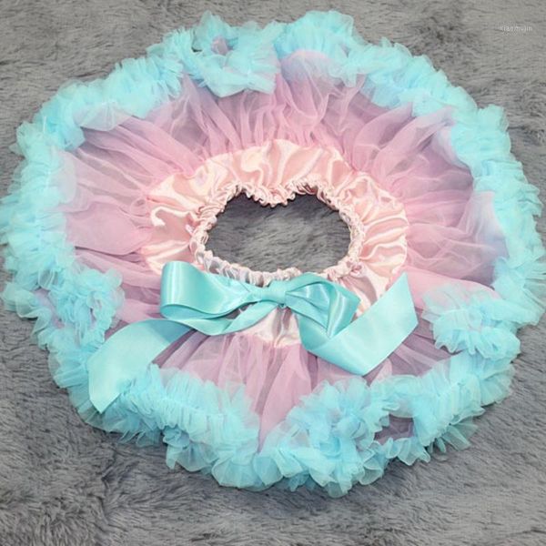 

baby pettiskirt soft chiffon born tutu skirt infant light pink with blue rufflers