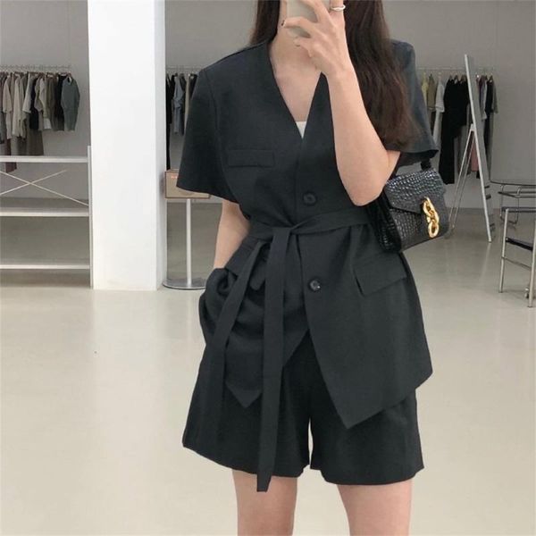 

women's tracksuits hzirip 2021 minimalist office lady summer elegant blazers+ fashion ol solid women wide leg shorts suits 2 piece sets, Gray