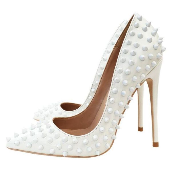 

dress shoes white rivets high heels pumps 12cm pointed toe customized stiletto women studded wedding shoe, Black