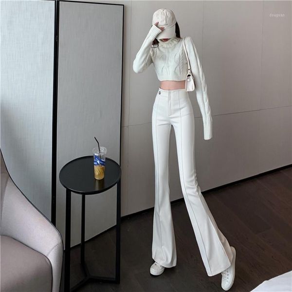 

high-waisted horn mopping trousers women are thin and tall autumn winter straight casual design sense of button black, Black;white