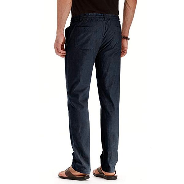 

casual linens breathing loose long effects color right broek men joggers, Black