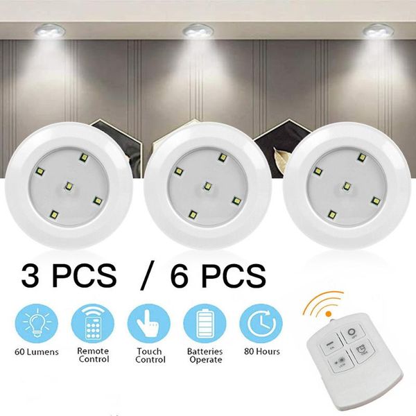 

wakyme 3/6 pcs led wireless dimmable touch sensor dual color cabinet night battery operated led lights for wardrobe bedsides