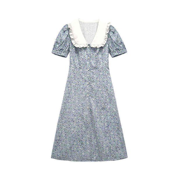 

french baby collar bubble sleeve floral drs for women, Black;gray