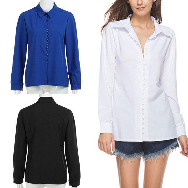 

fashion casual blouse women solid color shirt ladies long sleeve base shirt female clothes turn down collar blouse, White