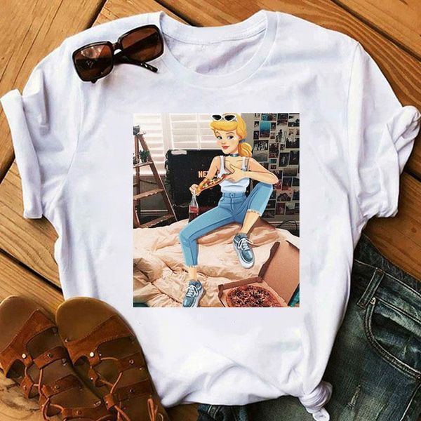 

new arrivals fashion princess printed t shirts sumemr women casual slim fit white tee streetwear short sleeve shirt