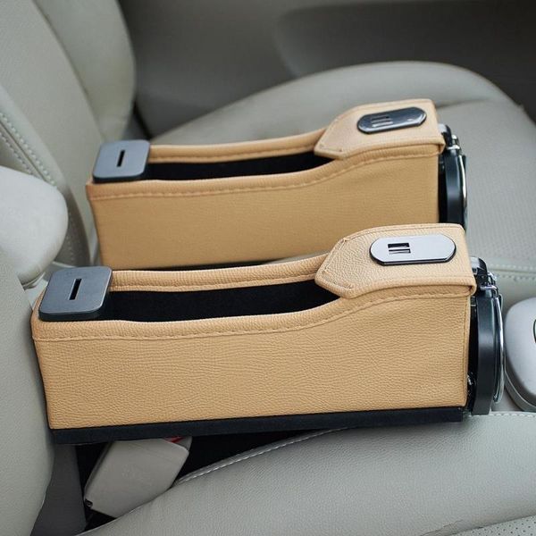 

car organizer van seat slip gap usb charger w/ cup holder key coin collector tidy box pu leather finish storage