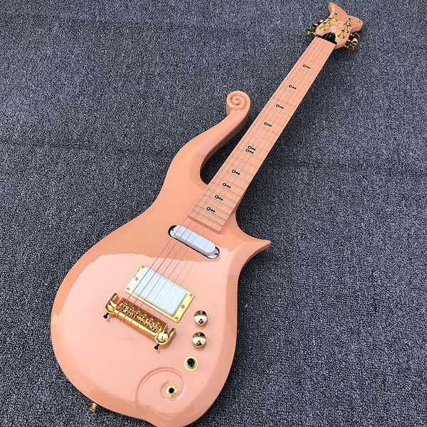 Serie Diamond Prince Cloud Chitarra elettrica rosa pesca Corpo in ontano, manico in acero, intarsio con simboli, copertura truss rod dorata, cordiera avvolgente