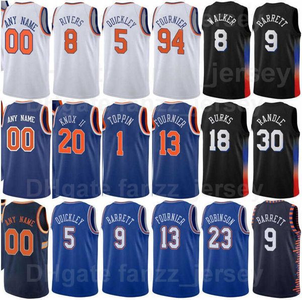 

screen print basketball derrick rose jersey 4 obi in 1 mitchell robinson 23 kevin knox 20 carmelo anthony 7 dwayne bacon evan fournier 94 or, Black;red