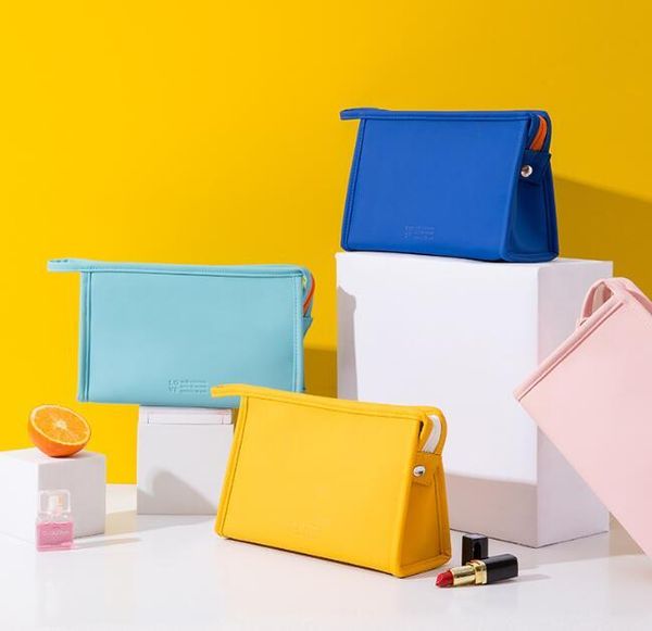 

10pcs makeup case women pu plain long organizer cosmetic bag candy color waterproof portable toiletry