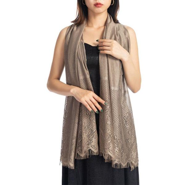 

180x70cm women lightweight solid color scarf crochet floral lace wrap shawl fringed soft wedding evening party coverup accessory, Blue;gray