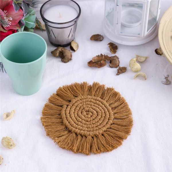 

mats & pads lace tassel table mat simi style anti-scalding cotton woven non-slip insulation kitchen supply handicraft^
