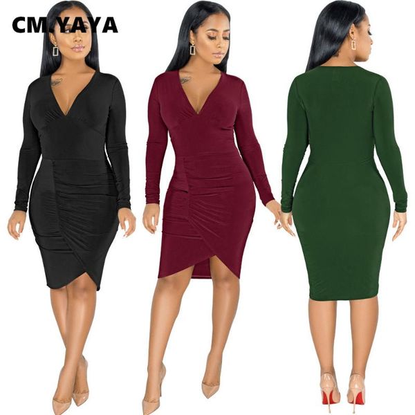 

casual dresses cm.yaya stacked v-neck bodycon midi dress for women, Black;gray
