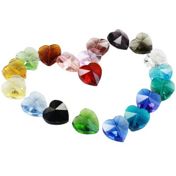

100pcs 14mm middle hole k9 glass heart beads crystal glass chandelier pendants prism hanging diy beads