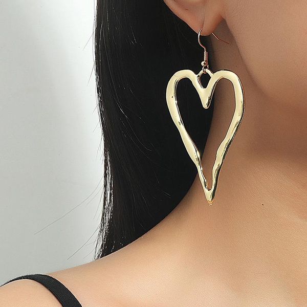 

hoop & huggie fashion hollow irregular love earrings for women simple large geometric exaggerated party jewelry gifts, Golden;silver
