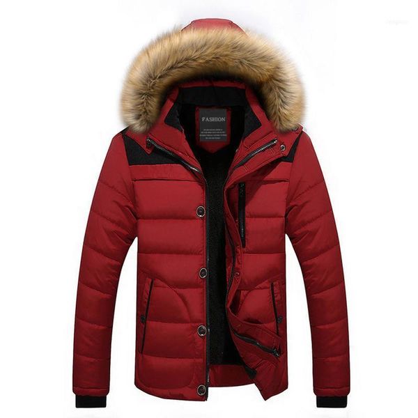 

winter jacket men casual cotton parka coat fur collar warm hooded thicken outwear plus size 4xl1, Black