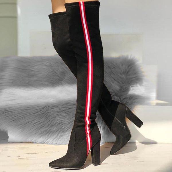

boots women thigh high autumn winter heels pointed toe ladies shoes black mixed colors over the knee long