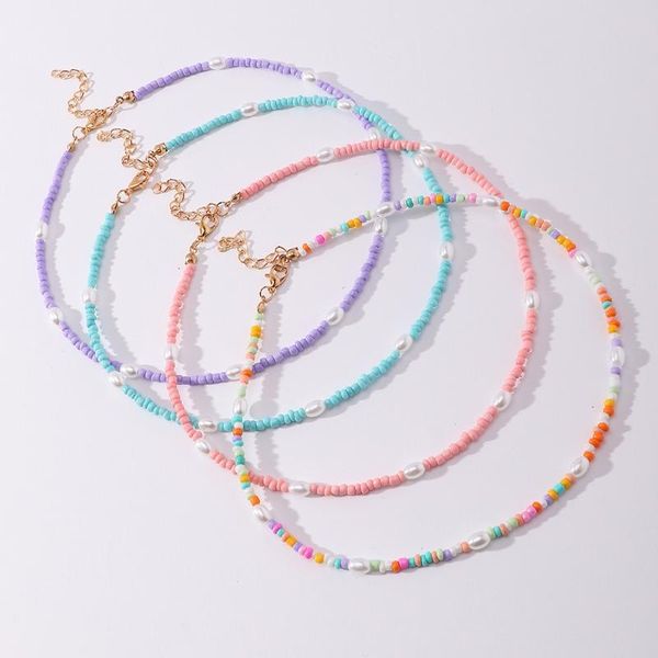 

chains 2021 trendy candy color pearl boho beads choker necklaces for women girl wedding party colorful neck chain necklace jewelry, Silver
