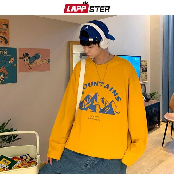

men's t-shirts lappster men mountain harajuku graphic t shirts 2021 mens vintage japanese streetwear male colorful y2k korean tshirts, White;black