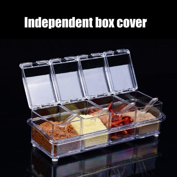 

storage bottles & jars 4 compartments seasoning box rack spice pots container condiment clear cruet with cover and spoon