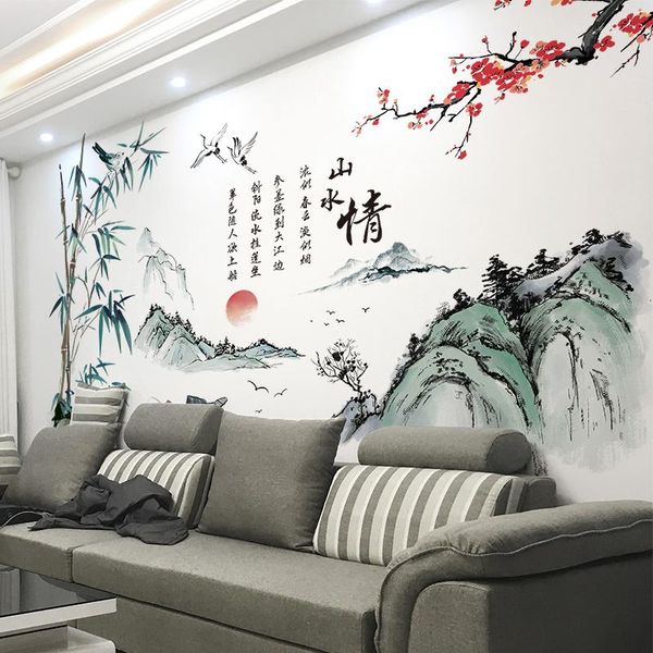 

wall stickers 3d landscape ink painting chinese style backdrop decoration aesthetic diy large mural self adhesive wallpaper