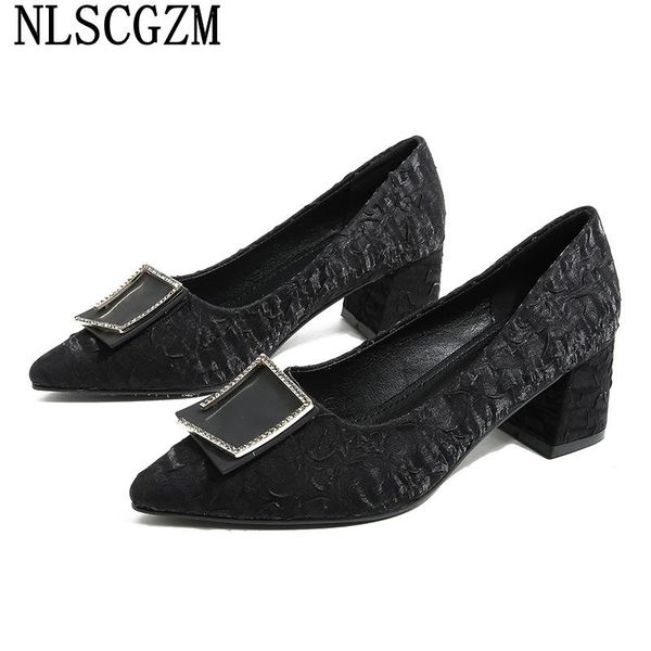 

dress shoes crystal office 2021 high heels pumps women party for chunky wedding bride zapatos mujer, Black