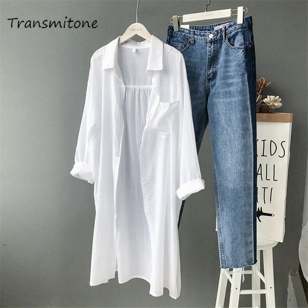 

cotton women beach white long blouse spring women long sleeve shirts blouse loose office long blouse 210308