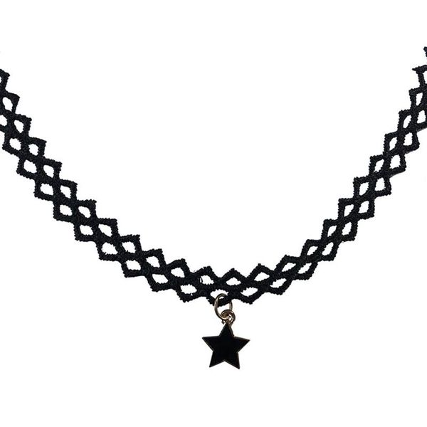 

chokers 1pc lace choker necklace retro star pendant tattoo short for women girls jewelry party gift collier femme, Golden;silver