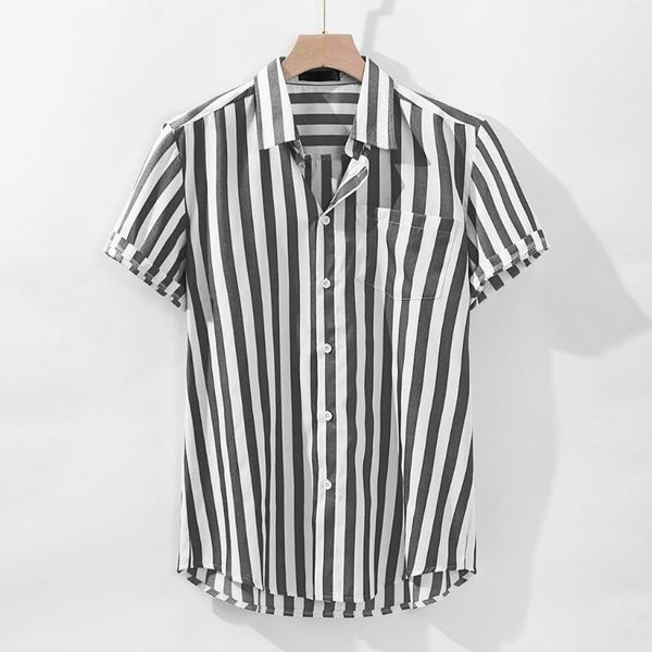 

men's casual shirts men luxury stripe summer shirt short sleeve, White;black
