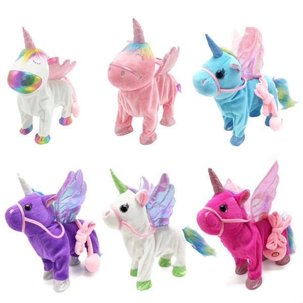 

cute unicorn with rope, pegasus, walking and singing electric longma plush toys