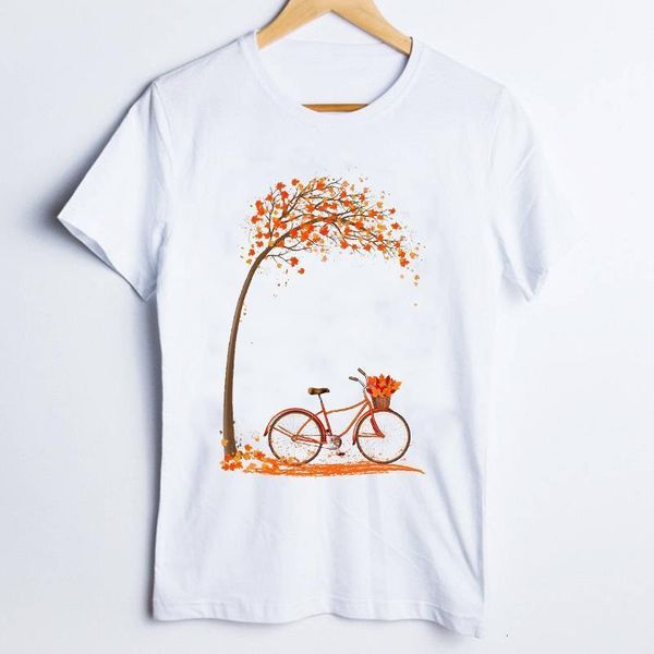 

women tees print graphic autumn leaf short sleeve ladies 90s cute clothes lady clothing female t shirt womens t-shirt, White