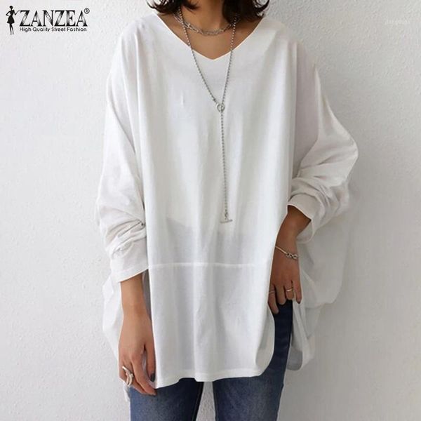 

women's blouses & shirts women's 2022 autumn women long sleeve blouse lady baggy casual plain chemise v neck holiday solid retro, White