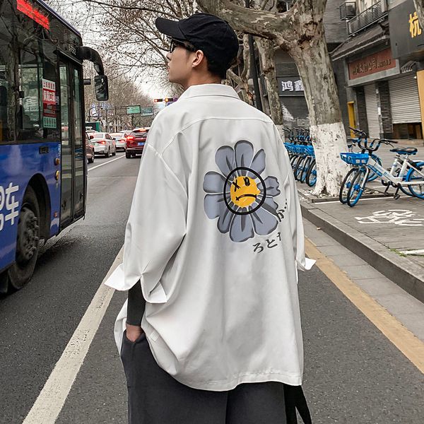 

2021 new summer men's loose short sleeve clothes flower printing hawaiian brand shirt camisa masculina french cuff shirts -5xl 72fc, White