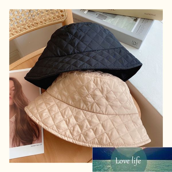 

new style women's autumn and winter foldable fisherman hat, solid lattice silk cotton hat, warm and cold basin fisherman hat factory pr, Blue;gray