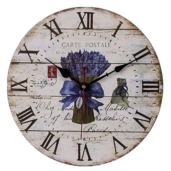 

wall clocks 34cm silent clock lavender quartz retro wooden large vintage rustic shabby colorful non -ticking quiet decorative