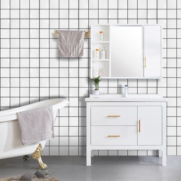 

white tile- square self adhesive tile backsplash 3d wall sticker epoxy bathroom kitchen home decor oil-proof waterproof decor