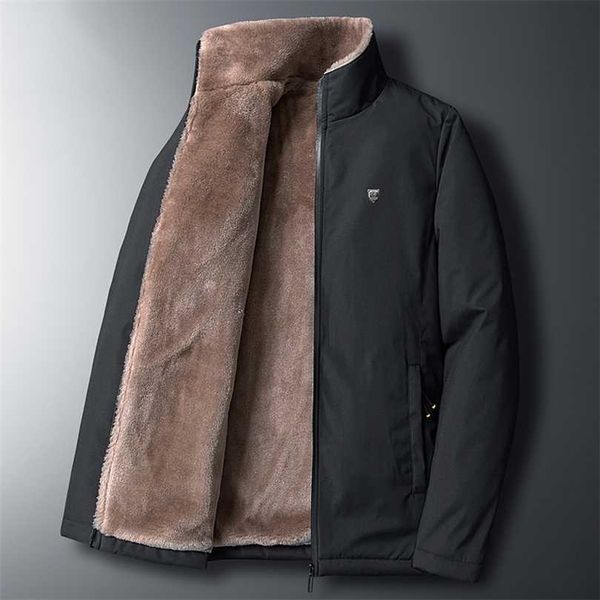 Зимний флис толстая куртка мужчины теплая серая ветровка меховой воротник пальто плюс размер высокого качества бренд мода ягненка шерсть парки 211214