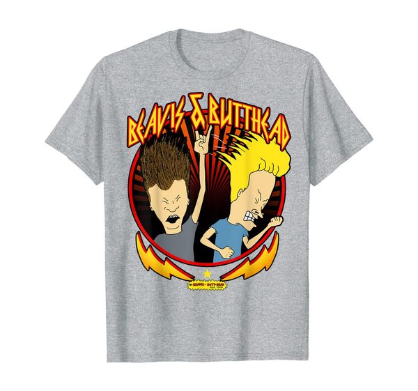 

beavis and butthead metal colors rock out graphic t-shirt, White;black