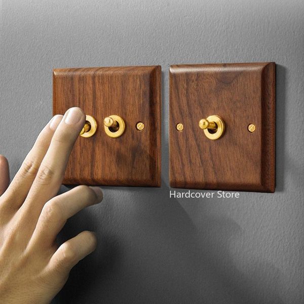 

smart home control 1-4 gang 2 way black walnut solid wood retro toggle switch brass lever wall lamp personality creative