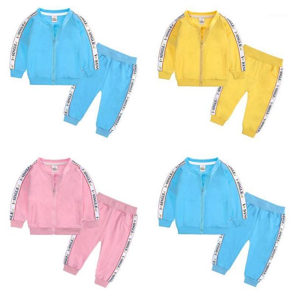 

clothing sets children's sports clothes 2021 spring autumn winter boys zipper cardigan jacket + trousers two-piece set girls suit1, White