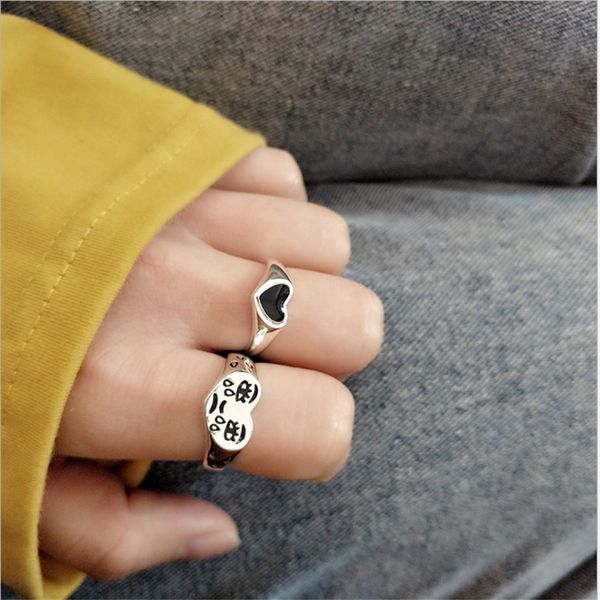 

2021 creative sad cry face rings for women ladies fashion mood resizable heart ring emotional expression personality jewelry, Silver